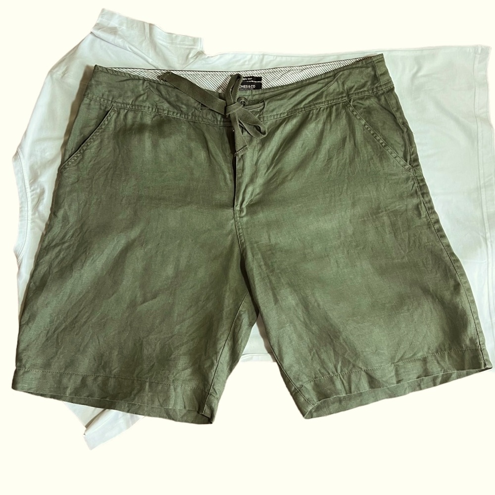 100% Linen JONES‎ & CO Green Lace Up Waist Women’s Short  Sz 12
